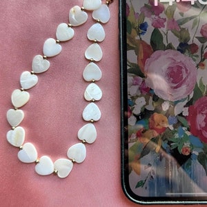 Mother of Pearl PHONE CHARM CHAINS, Mobile Phone Chain, Seashell Phone Charms, Mobile Phone Accessories, Travel Accessory Best Gift Under 10 image 4