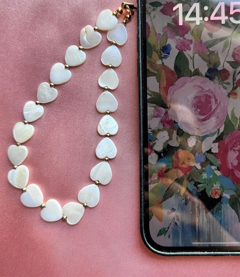 Mother of Pearl PHONE CHARM CHAINS, Mobile Phone Chain, Seashell Phone Charms, Mobile Phone Accessories, Travel Accessory Best Gift Under 10 image 4