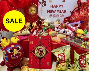 CHINESE NEW YEAR Gift Box 2024, Lunar New Year Hamper, Year of the Dragon 2024, Chinese New Year Gift, Personalised Gift Box, Red Envelope