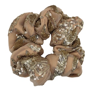 SEQUIN SATIN SCRUNCHIE, Coquette Aesthetic Handmade Scrunchie Gift for Her, Large Scrunchie, Hair Accessory, Handmade Gift Under 10, Goldie