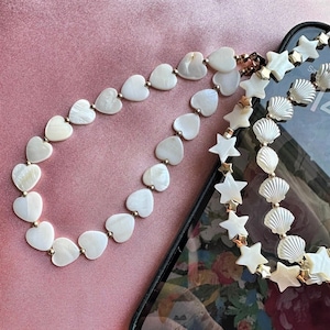 Mother of Pearl PHONE CHARM CHAINS Coquette Gift for her Under 10, Seashell Phone Charm Chain Mobile phone Accessories with Pearl Beads