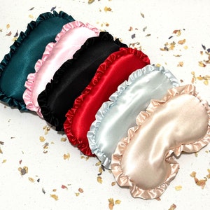 SILK SLEEP MASKS With Ruffles, Coquette aesthetic Silk Sleepwear, Eye Covering, Gifts for her Under 15, Sleepover Gifts, Silk Eye Masks