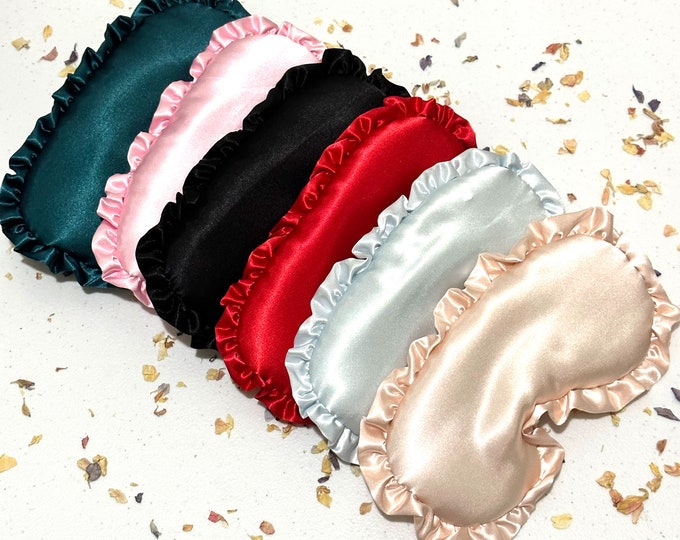 SILK SLEEP MASKS With Ruffles, Coquette aesthetic Silk Sleepwear, Eye Covering, Gift for Her Under 15, Sleepover Gifts, Silk Eye Masks