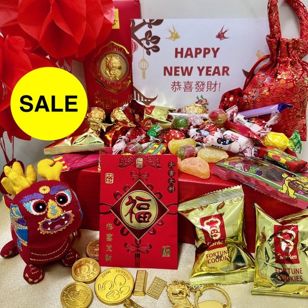 CHINESE NEW YEAR Gift Box 2024, Lunar New Year Hamper, Year of the Dragon 2024, Chinese New Year Gift, Personalised Gift Box, Red Envelope