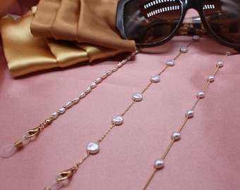 Cadenas para gafas de sol con perlas, cadenas doradas para gafas, correas para gafas, cordón para gafas, regalo para ella por menos de 10 dólares, artículos esenciales de viaje, cadena de perlas