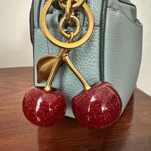 CHERRY KEYCHAIN Bag CHARMS, Cherry Keychain Gold, Cherry Purse Charm Chains,  Gifts Under 15, On Trend Coquette Style Bag Charm Keyring