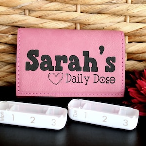 Cute 7 Day Pill Case with Adjustable Storage Compartments, Personalized Vegan Leather