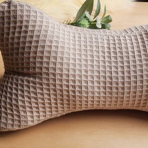 Reading bone neck pillow side sleeper pillow bookend travel pillow beige waffle piqué cotton personalized pillow reading bone