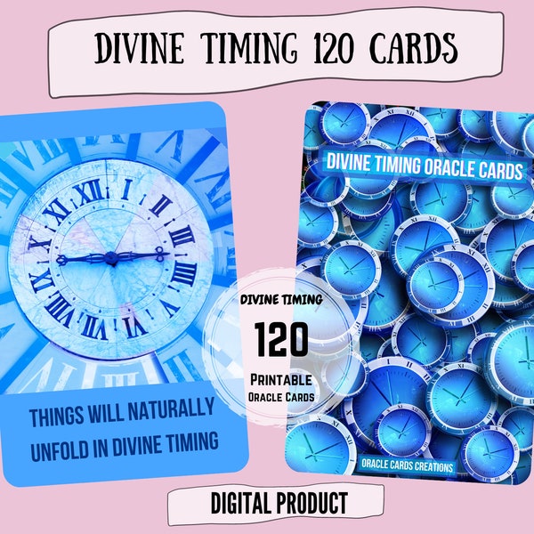 NOUVEAU!! MASSIVE 120 Divine Timing PRINTABLE Oracle Cards Deck Time Quand ? Twin Flame Soulmate Love Spirit Tarot Lecture instantanée Téléchargement