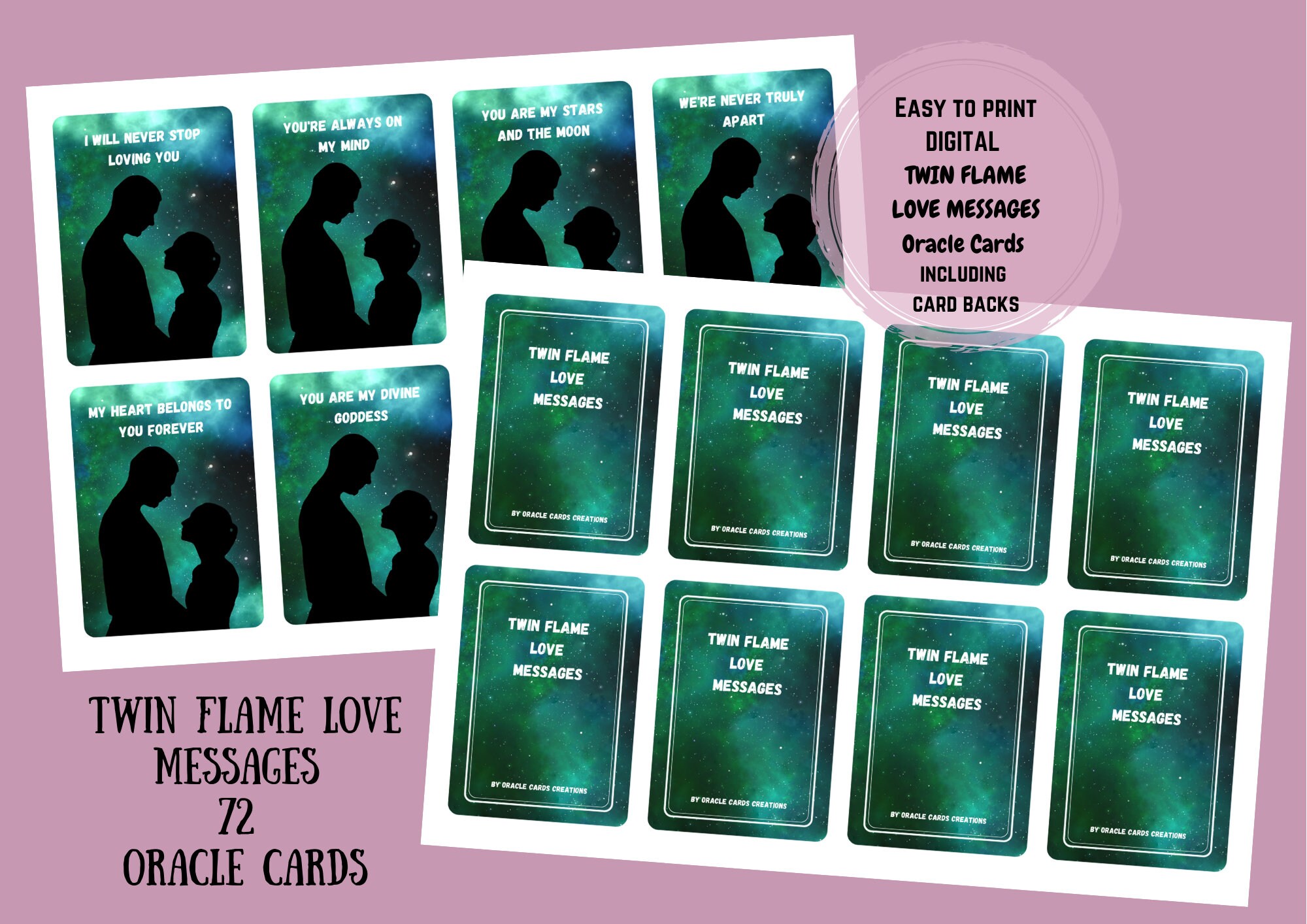 SALE! Twin Flame Love Messages PRINTABLE Oracle Deck 72 Digital Cards ...