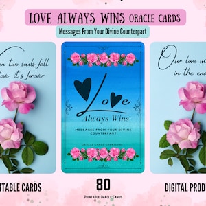 Novo!! O AMOR SEMPRE GANHA 80 Mensagens de Chama Gêmea Cartões Digitais Imprimíveis Orientação Amor Oracle Download Instantâneo Orientação de Relacionamento Tarô