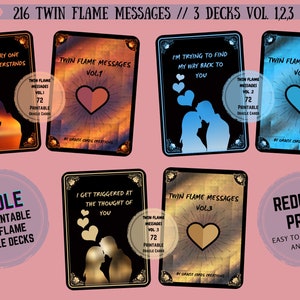 VENTE!! 216 Twin Flame Messages BUNDLE of 3x PRINTABLE Digital Love Oracle Deck Instant Download Relationship Guidance Divine Masculine
