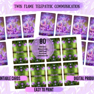 Novo! Twin Flame Comunicação Telepática Oracle 80 Cartões Digitais Imprimíveis Mensagens de Amor Orientação Pensamentos Twin Flame Download Instantâneo Tarot