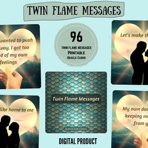 NIEUW!! 96 Tweelingvlamberichten Afdrukbare digitale liefde Oracle-KAARTEN Instant Download Relatiebegeleiding Tarot Romantiek Soulmates Soul