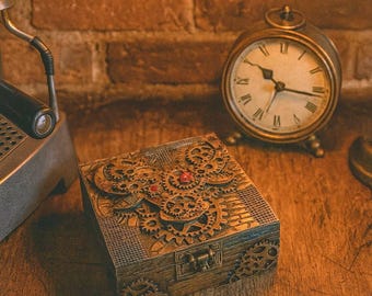 Caja de regalo de dinero steampunk exclusiva, caja de regalo de madera, caja para caja de herramientas pequeña para hombres