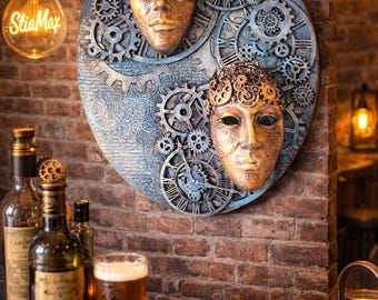 Exclusivos cuadros de pared steampunk 3D muy grandes hechos a mano sobre lienzo, cuadros de pared steampunk 3D, decoración de pared steampun
