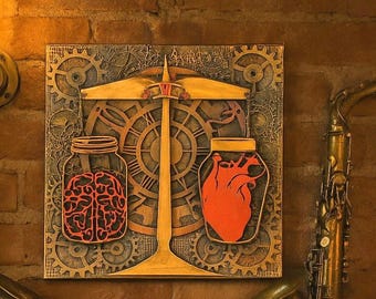 Steampunk exclusivo hecho a mano en lienzo, juego de   cuadros de pared en 3D steampunk, decoración de pared steampunk hecha a mano