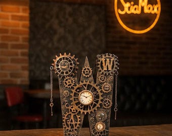 Decoración de mesa Steampunk Decoración del hogar Decoración Steampunk Letra Steampunk de doble cara W