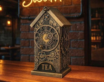 Exclusiva casa de bolsitas de té steampunk, caja de té, té, bolsita de té, caja de té de madera