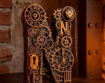 Decoración de mesa Steampunk Decoración del hogar Decoración Steampunk Letra Steampunk de doble cara N