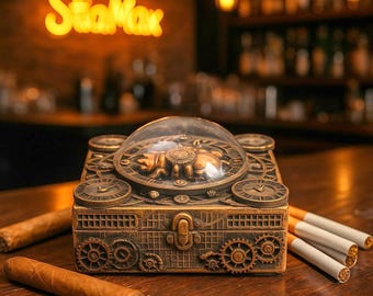 Estuche Steampunk de Madera con Múltiples Compartimentos para Cigarrillos, Pipas de Vapor y Accesorios. Organizador para Fumar.