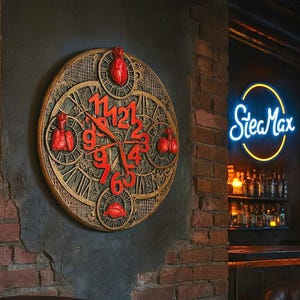 Exclusive steampunk wall clock, unique piece, round clock steampunk