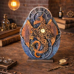 Oeuf de Pâques steampunk recto-verso, décoration de table, décoration d'intérieur, décoration de Pâques, décor steampunk,  œuf de dragon