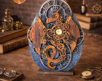 Huevo de Pascua Steampunk de dos caras, decoración de mesa, decoración del hogar, decoración de Pascua, decoración steampunk, steampunk