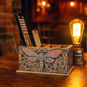 TV remote control holder, mobile phone holder, business card holder, pen holder, holder, storage box for TV remote controls, steampunk
