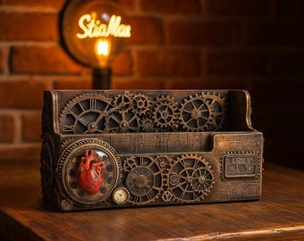Organizador de escritorio, almacenamiento de papelería, caja de tarjetas de visita, material de oficina, mobiliario de oficina, steampunk