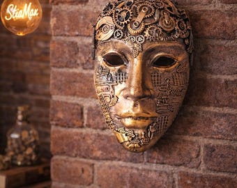 Decoración de pared, colgador de puerta, colgador de pared, decoración steampunk, colgante de pared,máscara steampunk, máscara de carnaval.