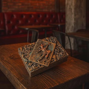 Exklusive Steampunk-Geschenkbox, Kartenbox, Geschenkbox aus Holz, Spielkartenbox mit zwei Fächern Joker