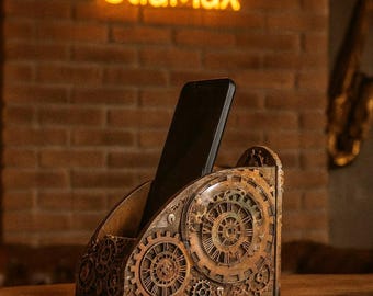Soporte para control remoto de TV, soporte para teléfono móvil,  caja de almacenamiento para controles remotos de TV, steampunk