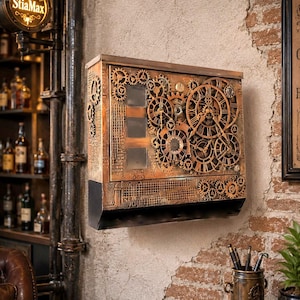 Cassetta Postale Steampunk, Cassetta da Parete in Metallo con Serratura, Porta Giornali, Decorazione Industriale