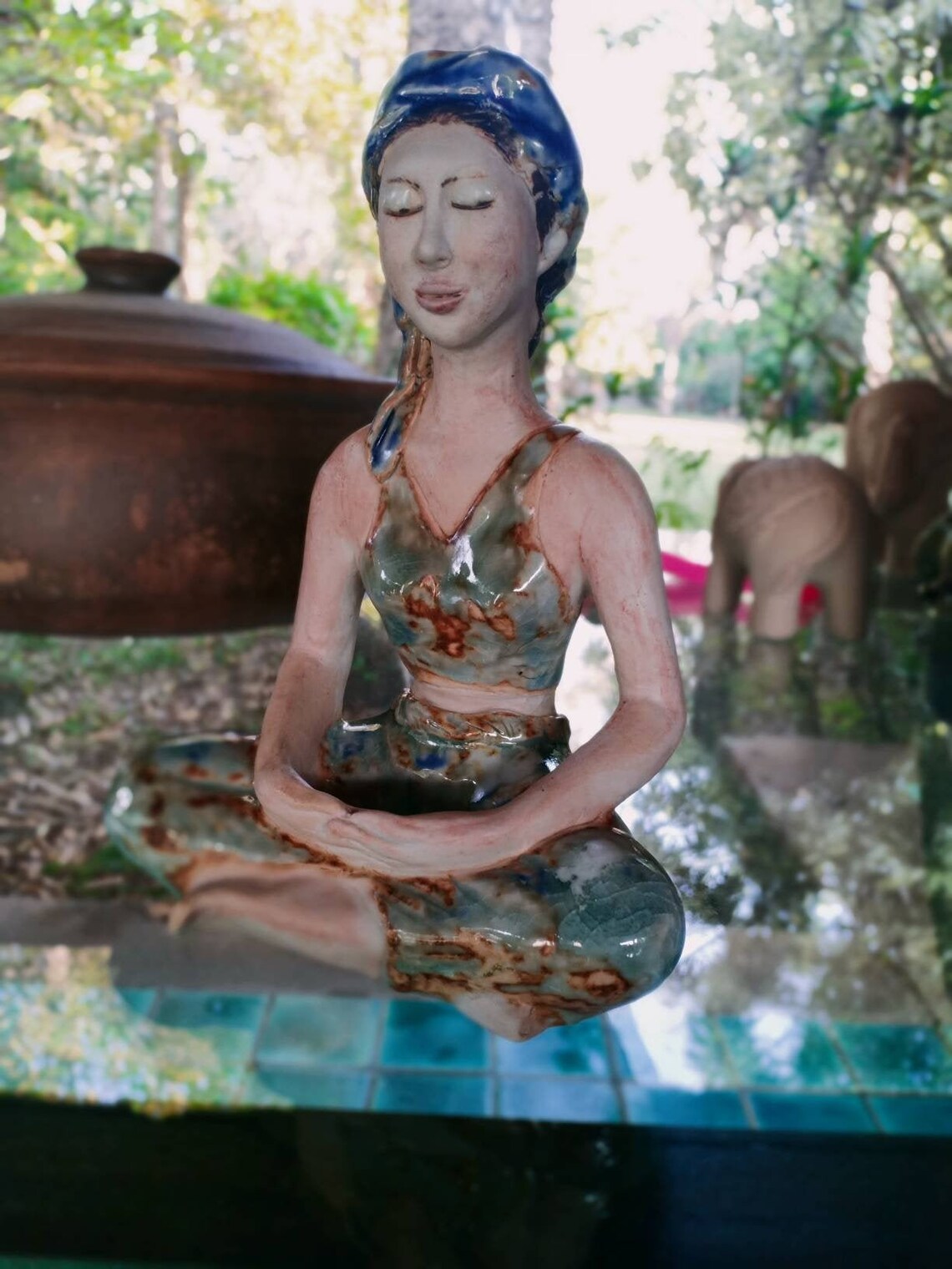 Meditation and Yoga Pose Sculpture in Ceramic Green Etsy