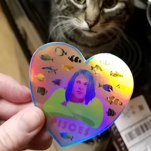 Kurt Cobain/Pisces - Holographic Glossy Vinyl Sticker - 3" x 2.88"