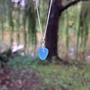 Sea glass necklace, sterling silver, blue sea glass pendant, cultured sea glass jewellery, turquoise, beach glass, handmade jewelry image 1