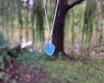 Sea glass necklace, sterling silver, blue sea glass pendant, cultured sea glass jewellery, turquoise, beach glass, handmade jewelry