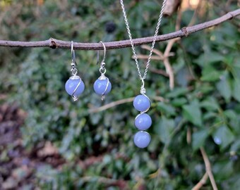 Angelite set, sterling silver angelite set necklace earrings, angelite jewelry, angelite jewellery, gemstone jewelry, gift for her