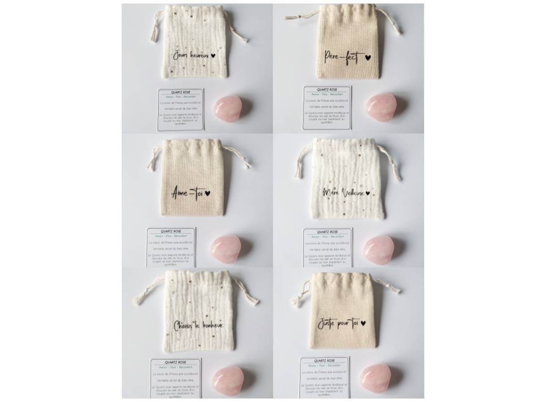 Pochette à Message avec Pierre Naturelle Roulée Quartz Rose