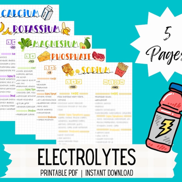 Electrolyte Imbalances Study Guide | Nursing Study Guides | Digital Download | Nursing Study Sheets | Nursing Study Notes