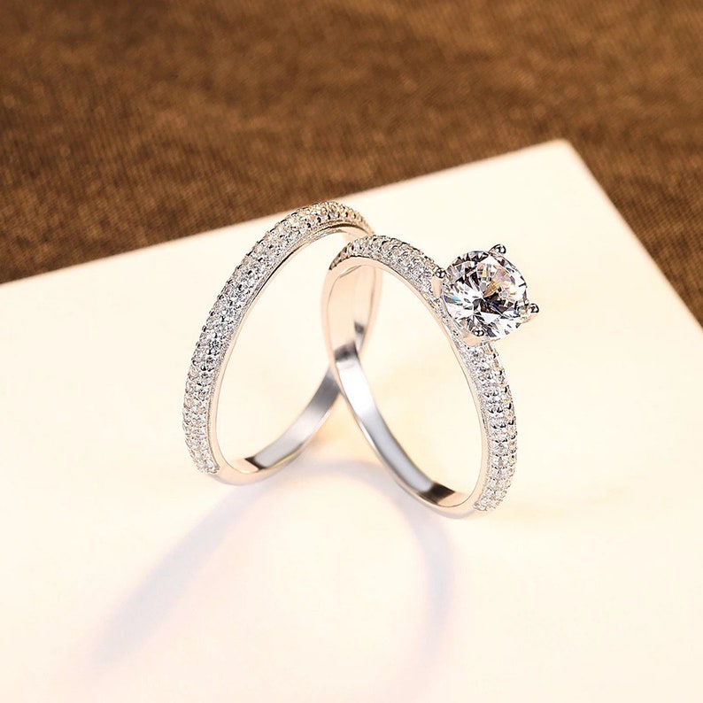 Engagement Ring Set Girlfriend Wife Anniversary Gift Eternity Ring Valentines Gift Birthday Gift