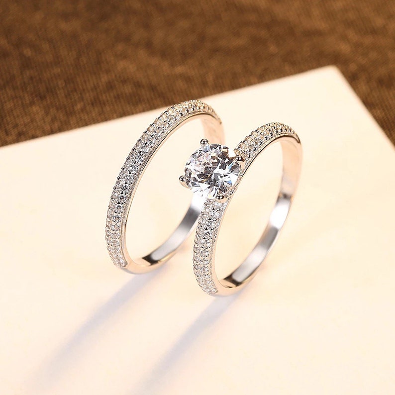 Engagement Ring Set Girlfriend Wife Anniversary Gift Eternity Ring Valentines Gift Birthday Gift