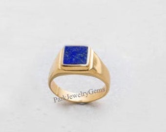 Square Lapis Lazuli Gemstone Ring| Handmade Signet Ring| Vintage Men’s Ring| Gold Men’s Ring| Square Gemstone Ring| Flat Birthday Gifts