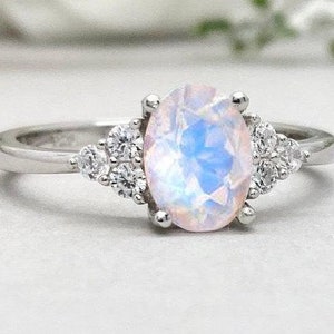 Vintage Moonstone Engagement Ring | Rose Gold Ring | Moonstone Bridal Promise Ring | 925 Sterling Silver | Oval Moonstone Wedding Ring