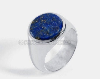 Genuine Lapis Lazuli Ring | 925 Sterling Silver Ring | Flat Round Gemstone Ring| Handmade Ring |Anniversary Gifts For Couple | New Year Day