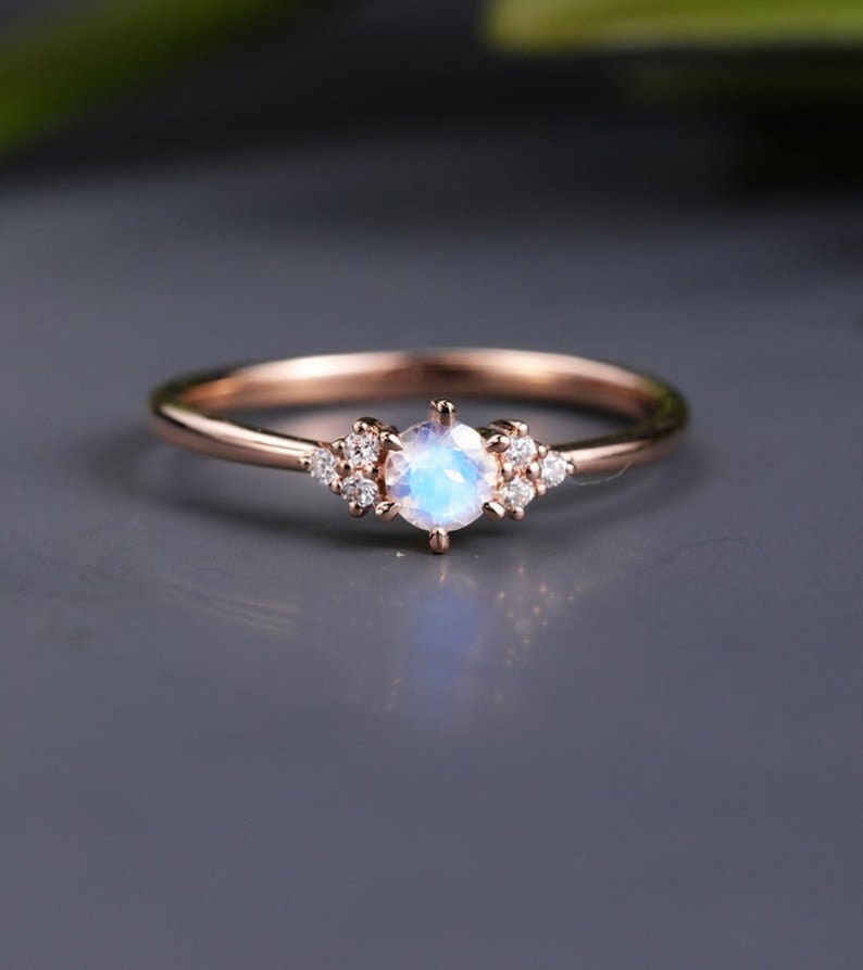 Unique Moonstone Engagement Ring For Women Natural Rainbow | Etsy