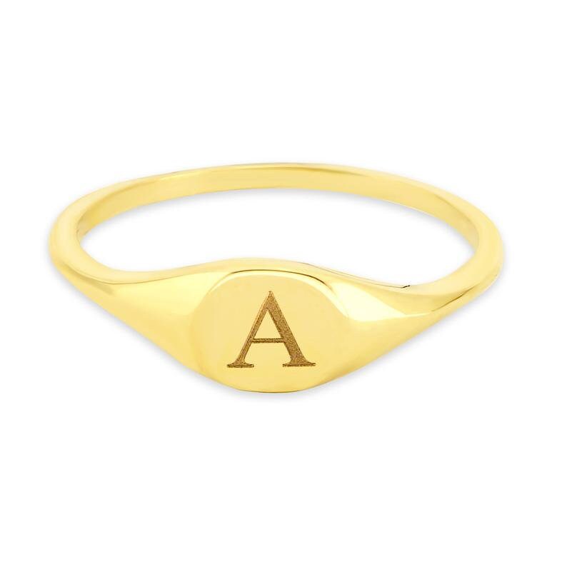 Gold Initial Ring Personalized Gold Ring Sterling Etsy