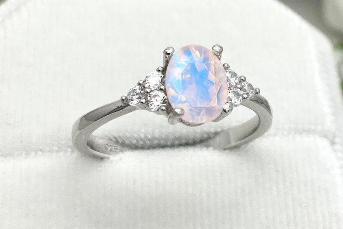 Vintage Moonstone Engagement Ring Rose Gold Ring Moonstone - Etsy