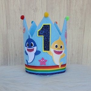 Eerste verjaardag kroon-1e verjaardag hoed-stof kroon-haai verjaardagsversieringen-meisjeskroon-kinderfeest-schattige babymutsje-aangepaste feestmuts